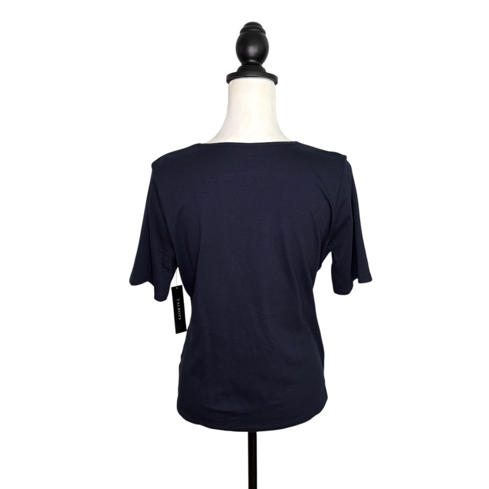 NEW Talbots Short Sleeve Lace Front Top Sz LP Petite Navy Blue Soft Cotton Modal - Picture 3 of 8